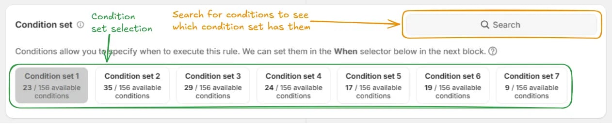 Selección de conjunto de condiciones