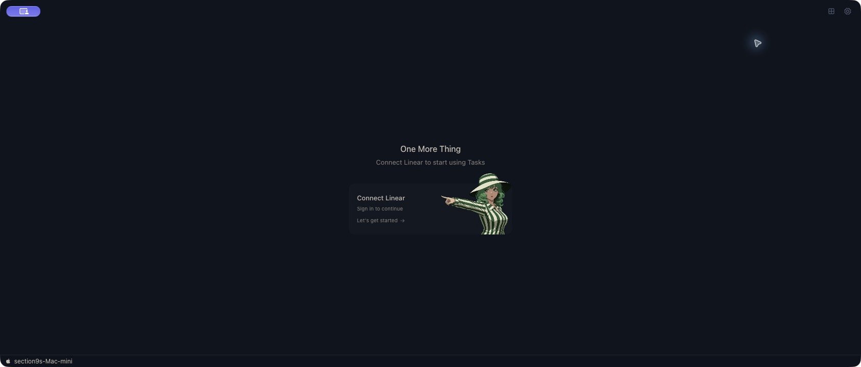 The Tasks setup screen says One More Thing and Connect Linear to start using Tasks, with a Connect Linear button.