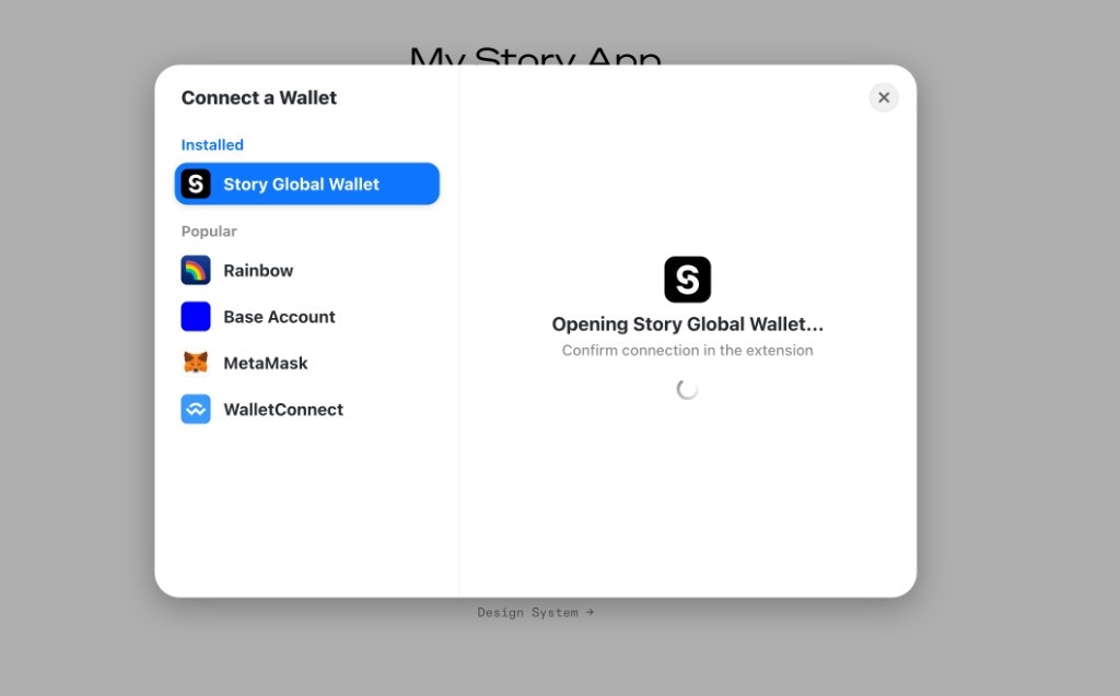 Story Global Wallet connecting screen