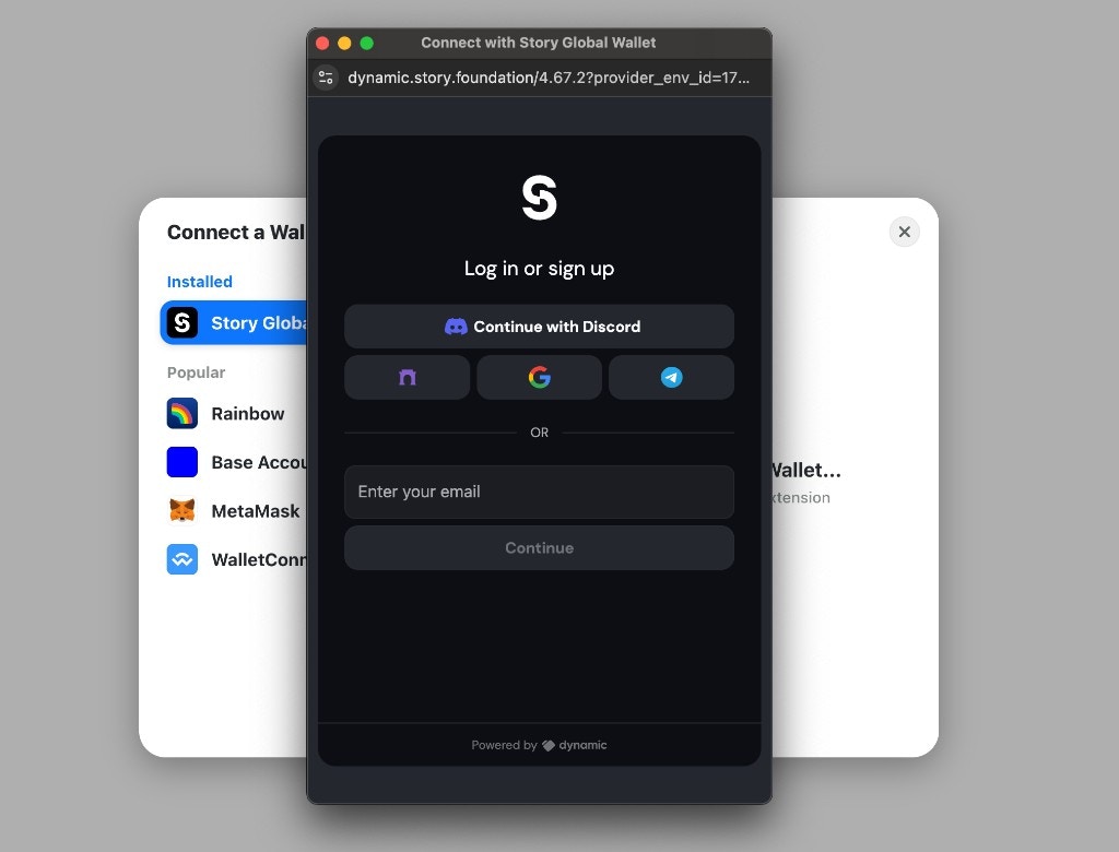 Story Global Wallet login screen