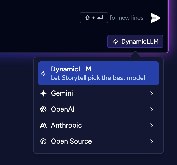 Storytell LLM router override