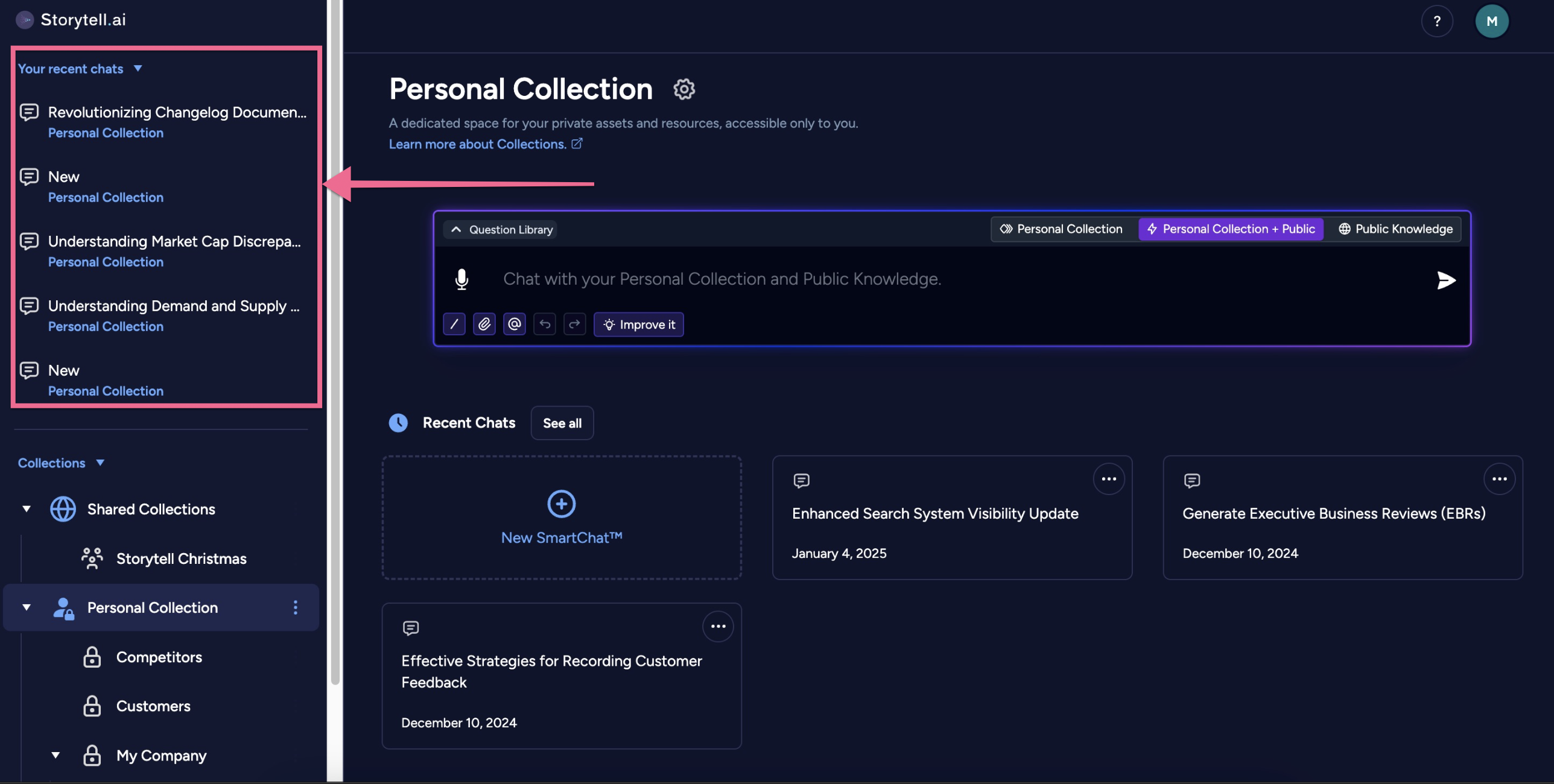 Recent Chats in Sidebar