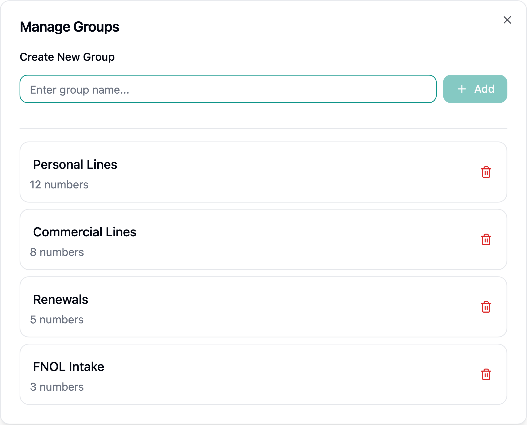 Manage Groups dialog