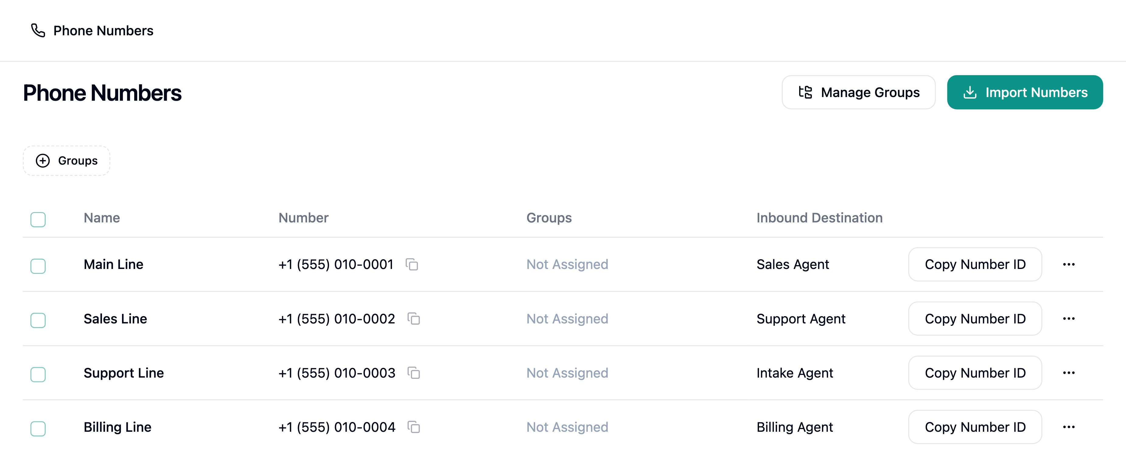 Phone Numbers list