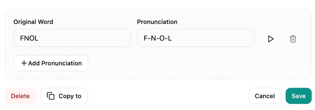 Pronunciation card actions