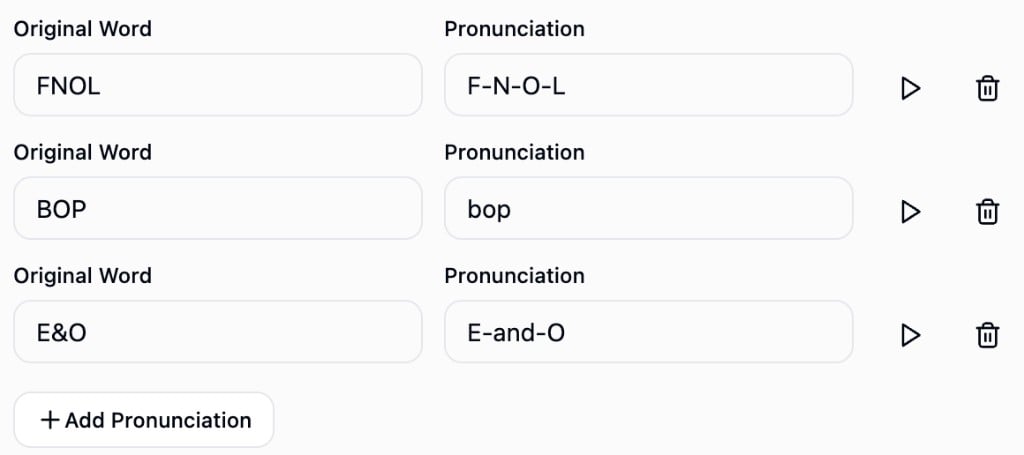 Pronunciation entries