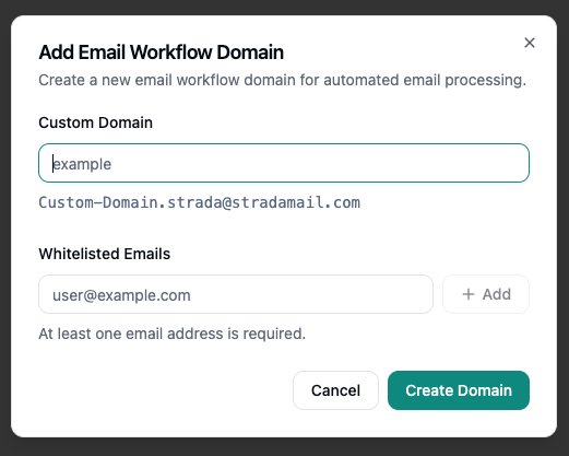Add Email Workflow Domain