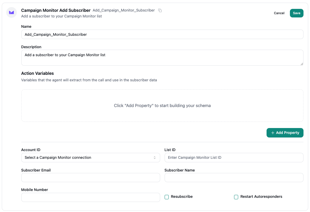 Campaign Monitor Add Subscriber Configuration
