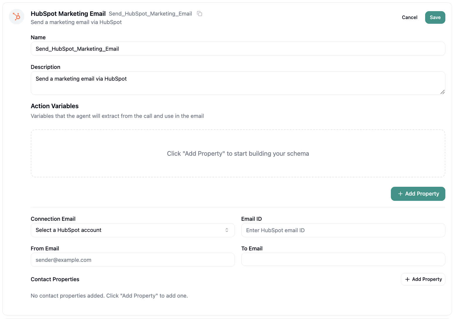 HubSpot Send Marketing Email Configuration