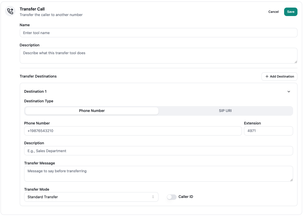 Transfer Call Configuration