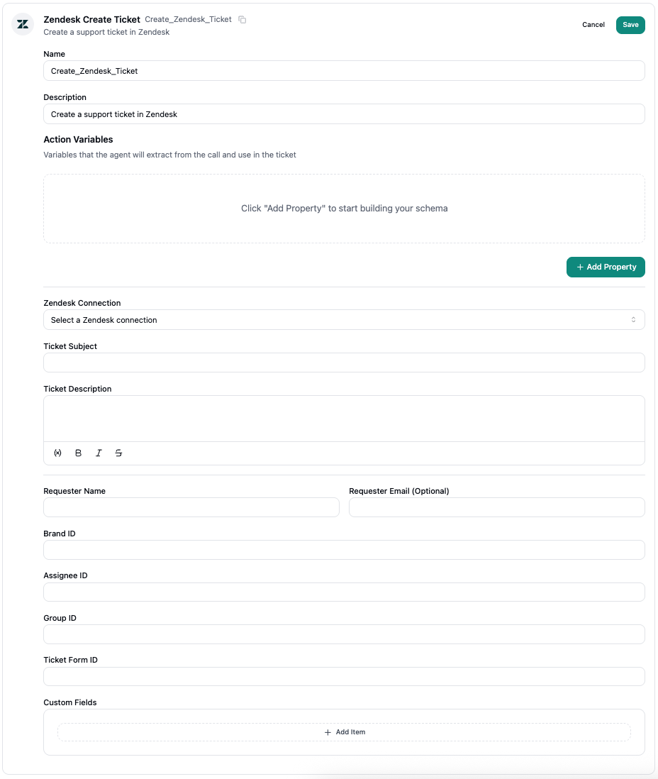 Zendesk Create Ticket Configuration