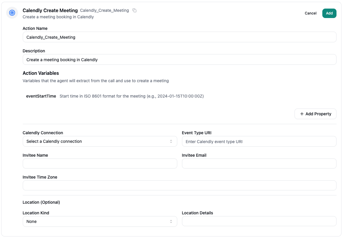 Calendly Create Meeting Configuration