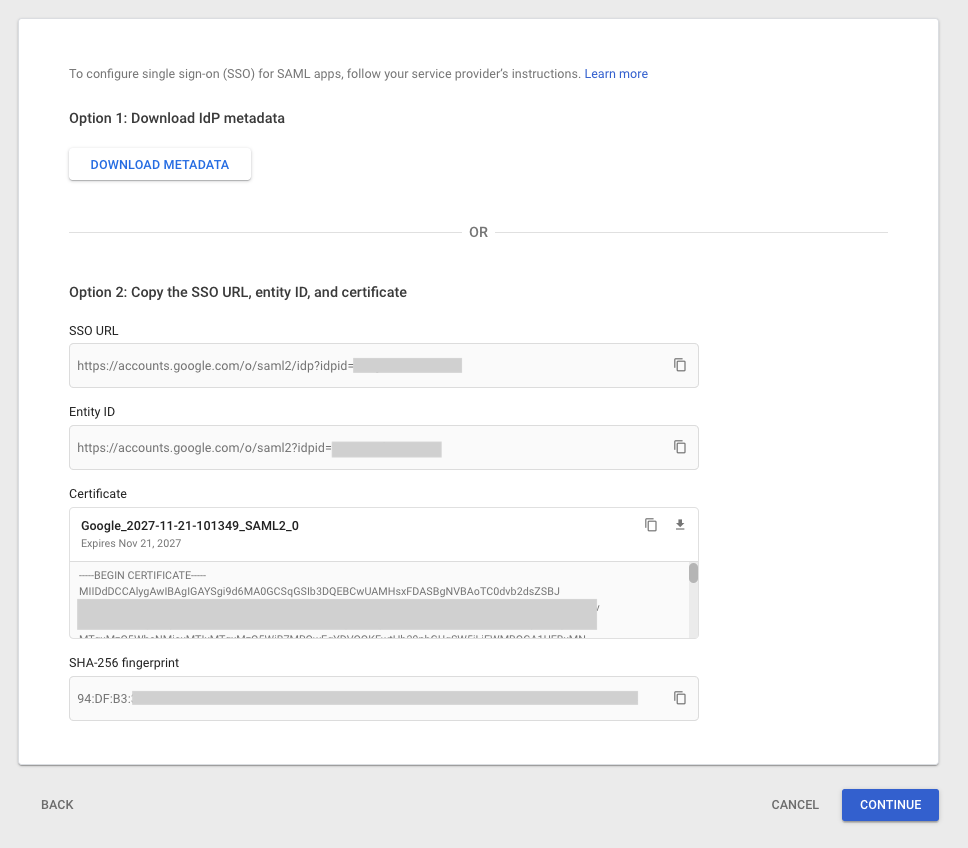 Google Identity Provider Details