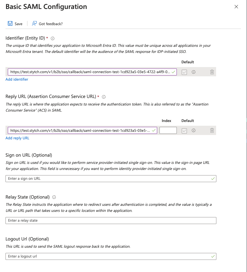 Basic SAML Configuration