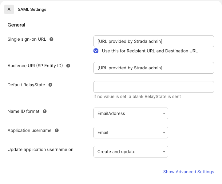 SAML Settings Configuration