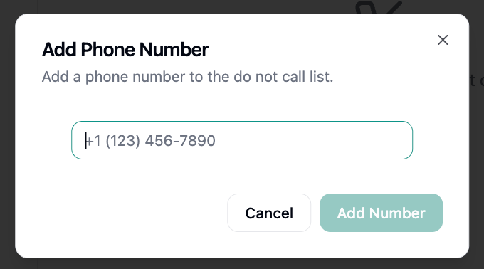 Add Phone Number dialog