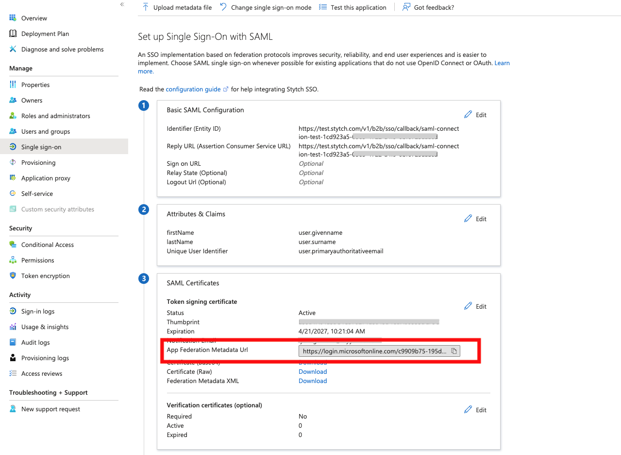 App Federation Metadata URL