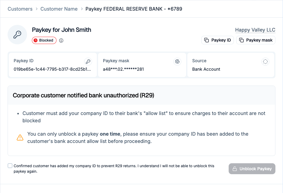 Paykey Unblocking