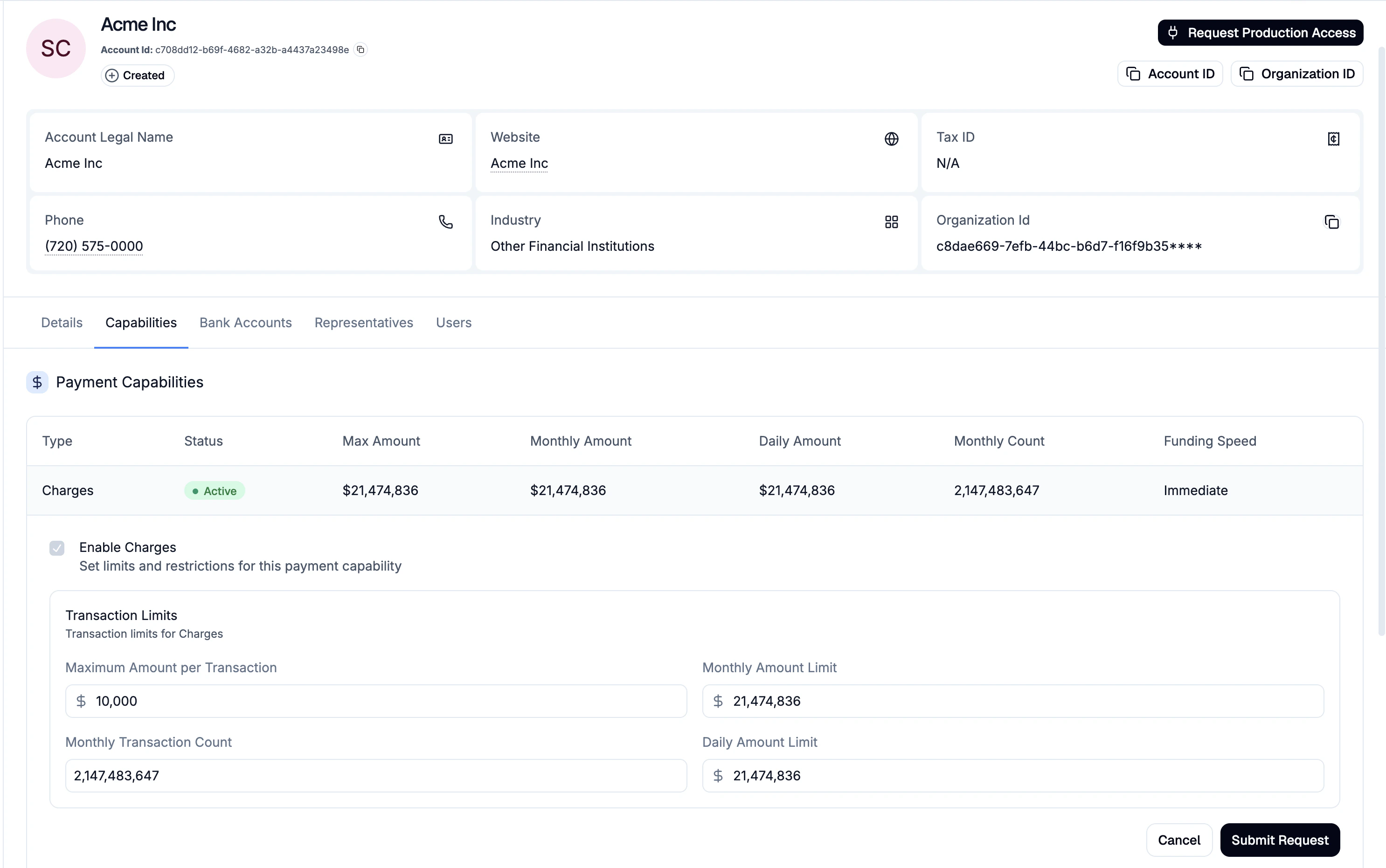 Capability Request Page