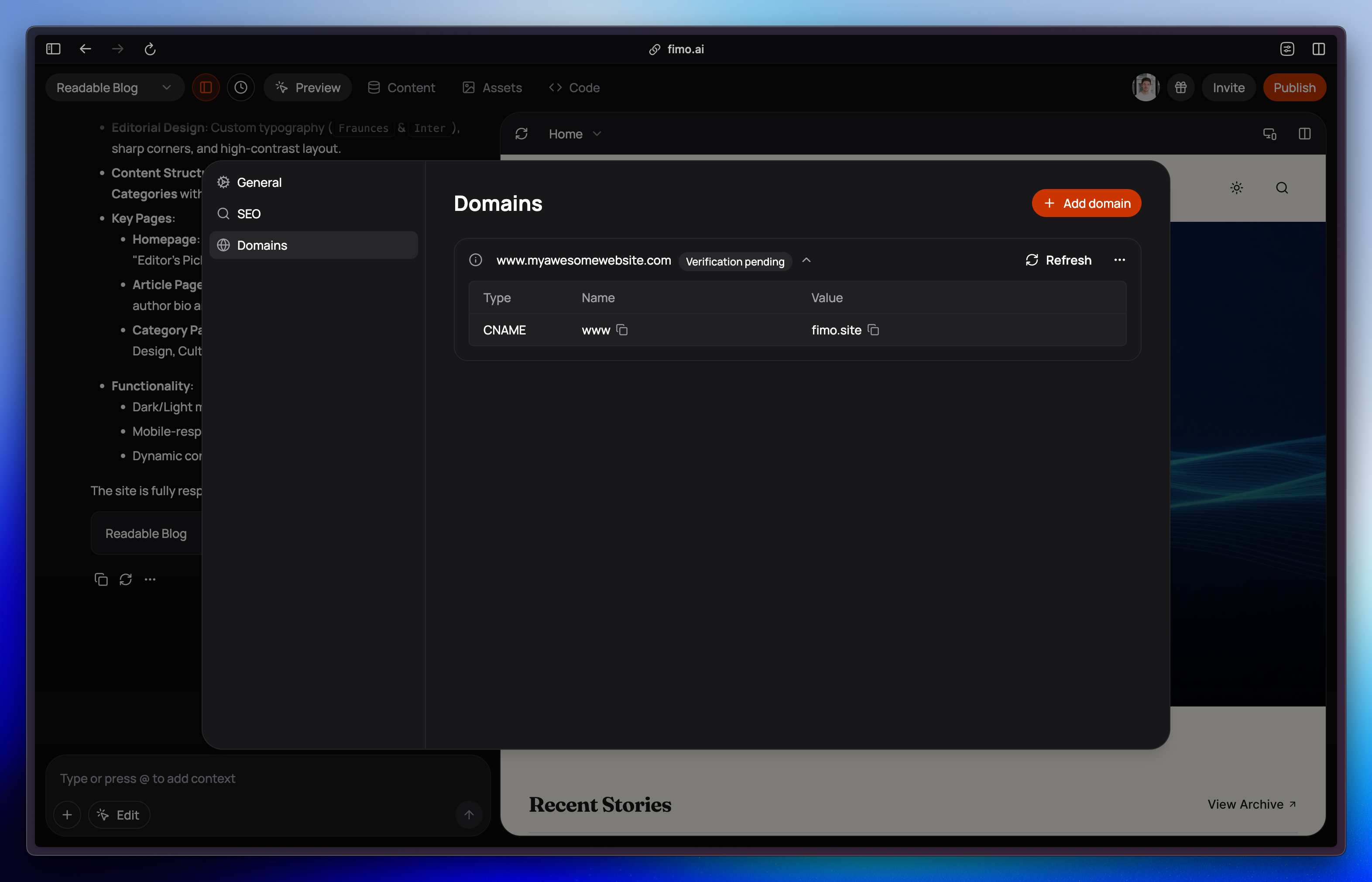 Configure domain DNS