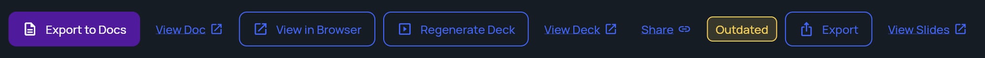 The document viewer toolbar with the yellow Outdated badge between Share and Export