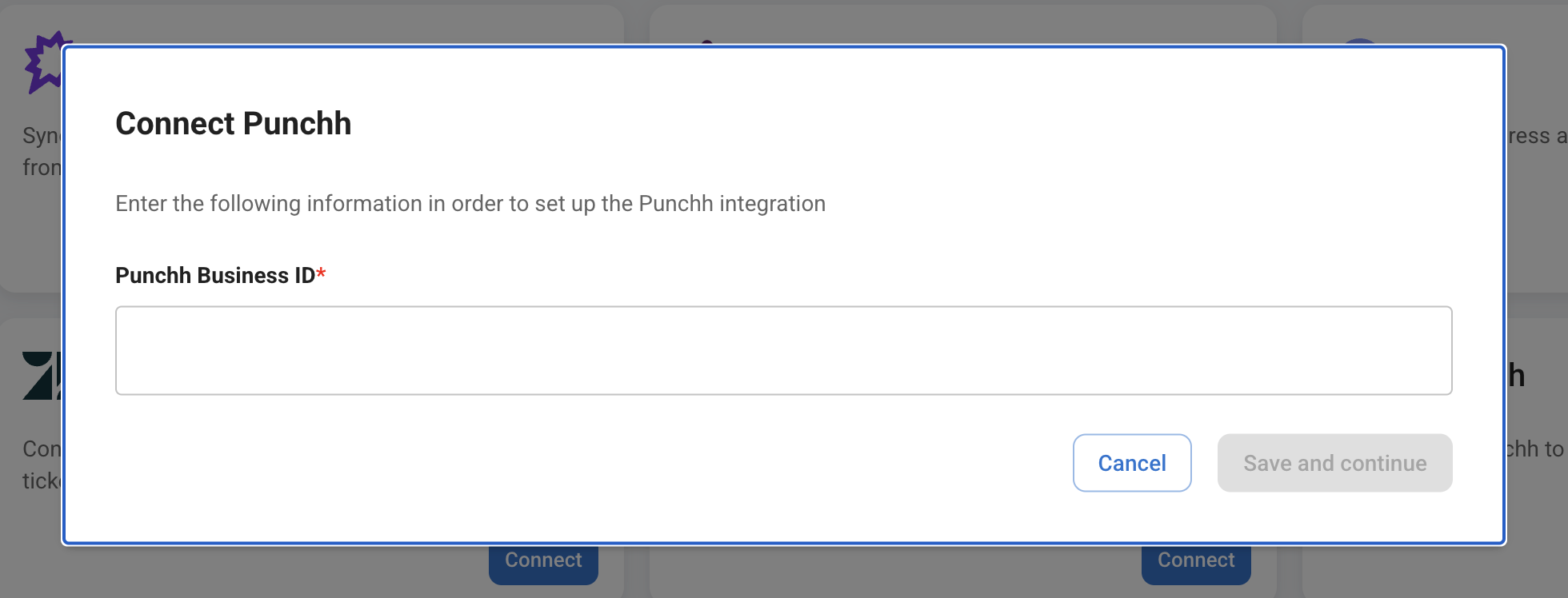 Create punchh connection modal 1