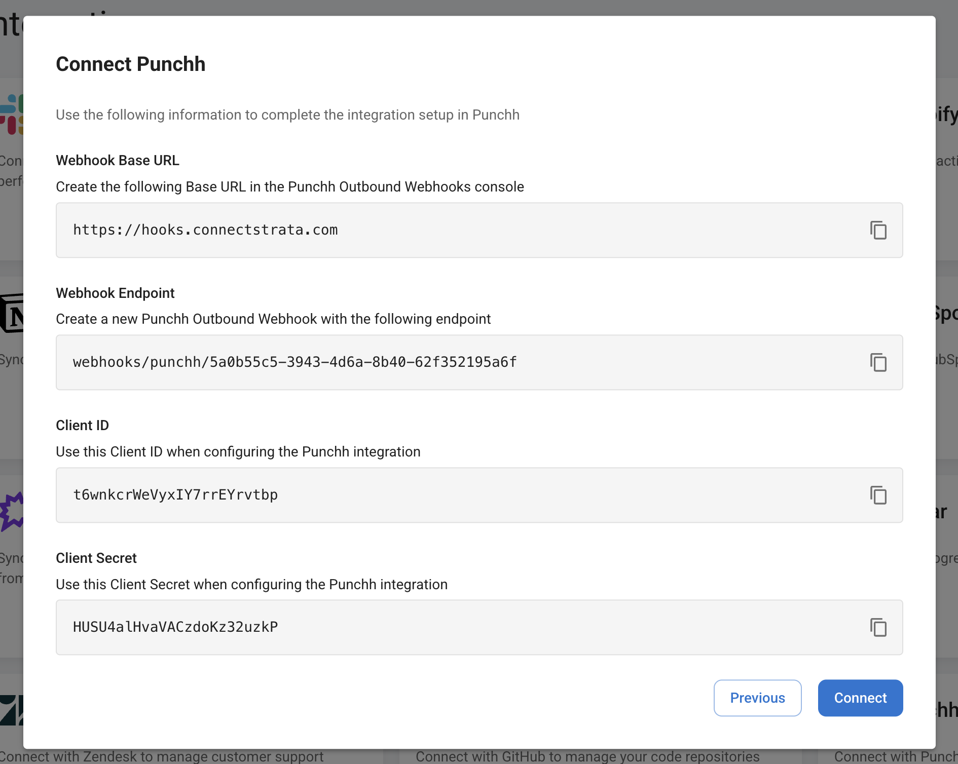 Create punchh connection modal 2