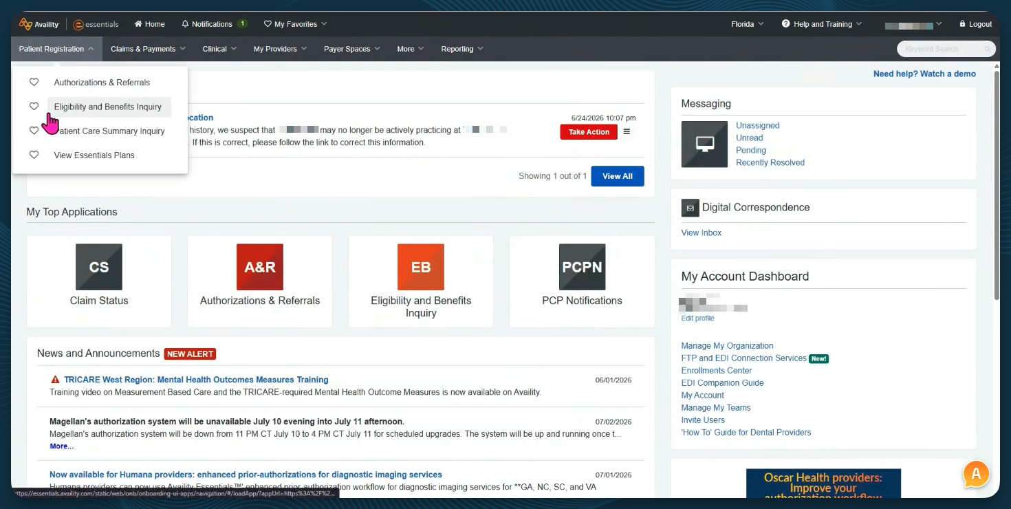 Verify Benefits Through Availity - StrataEMR Documentation