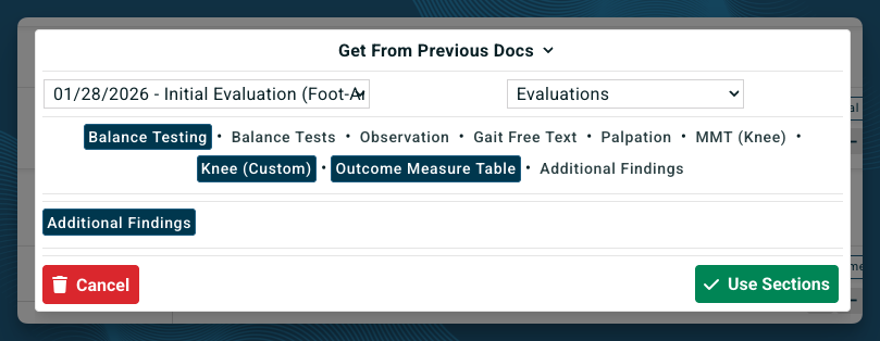 Previous Docs Selections