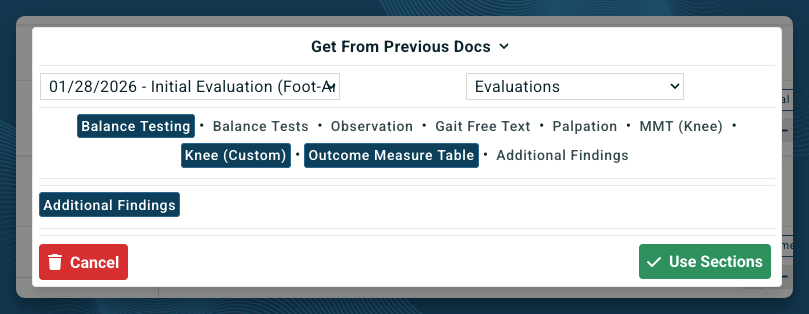 Previous Docs Selections