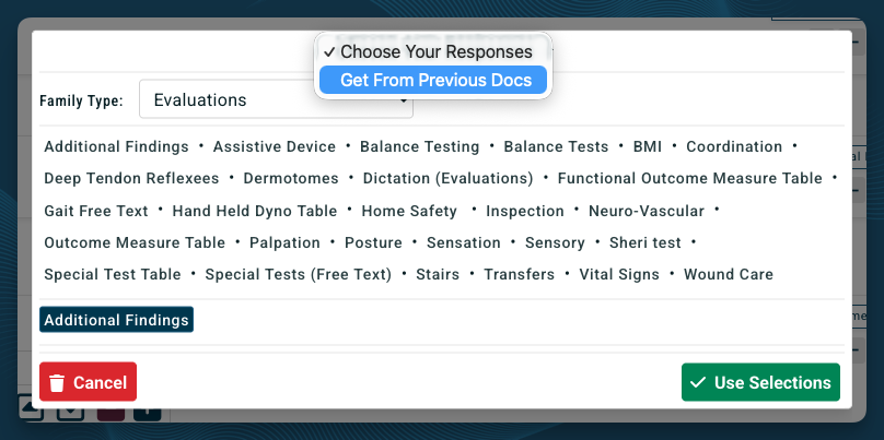 Get From Previous Docs selection