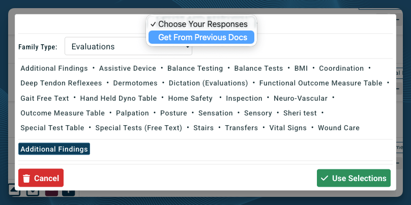 Get From Previous Docs selection