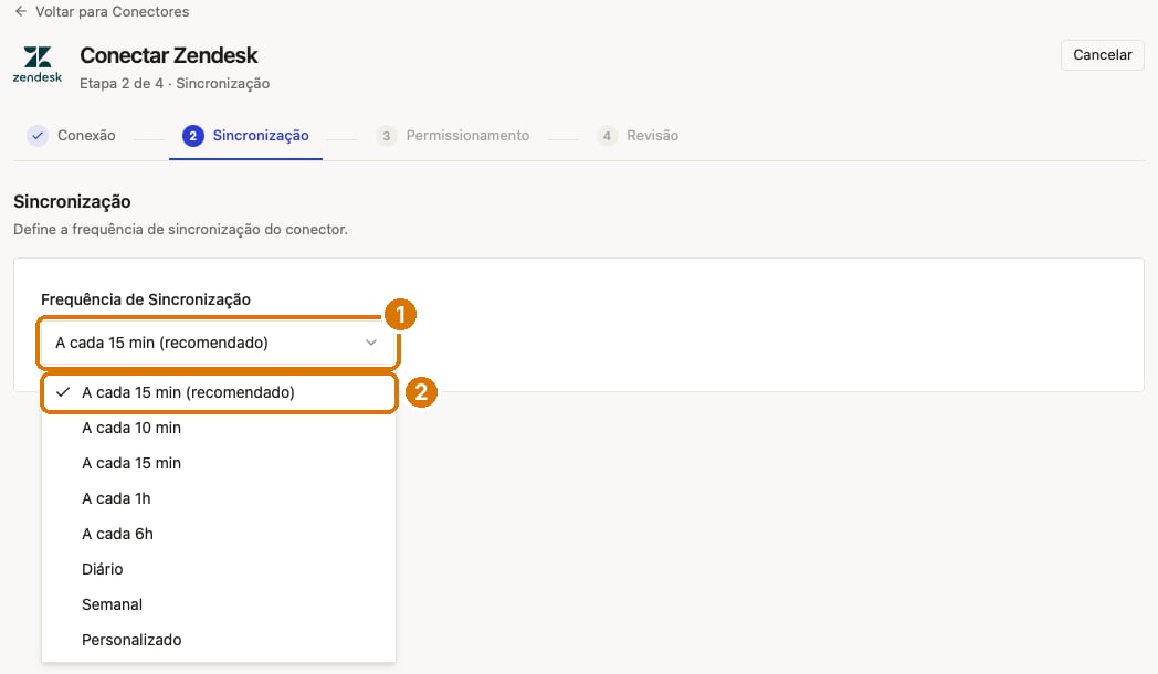 Etapa Sincronização com a lista de frequências aberta