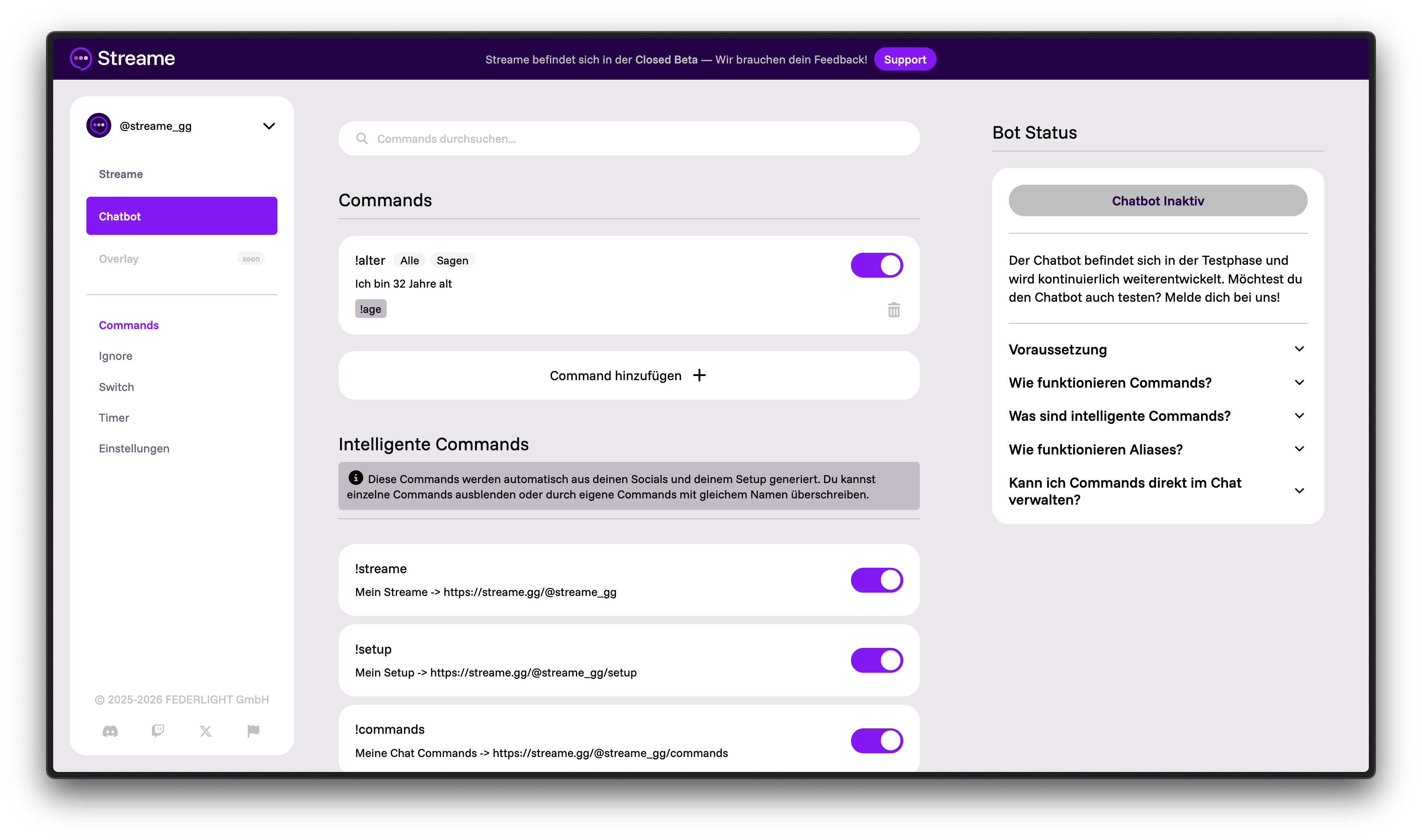 Angelegter Command in der Übersicht