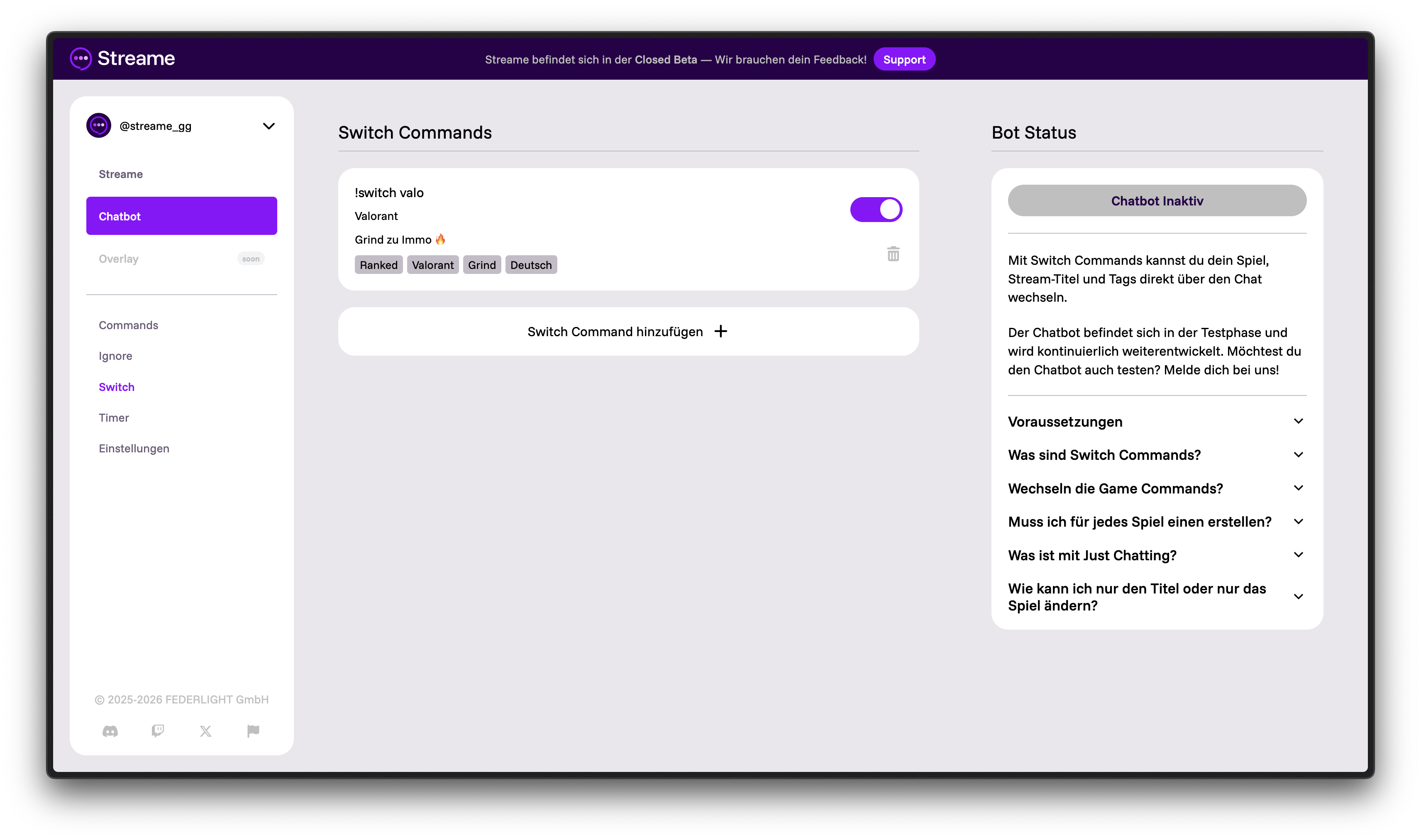 Angelegter Switch Command