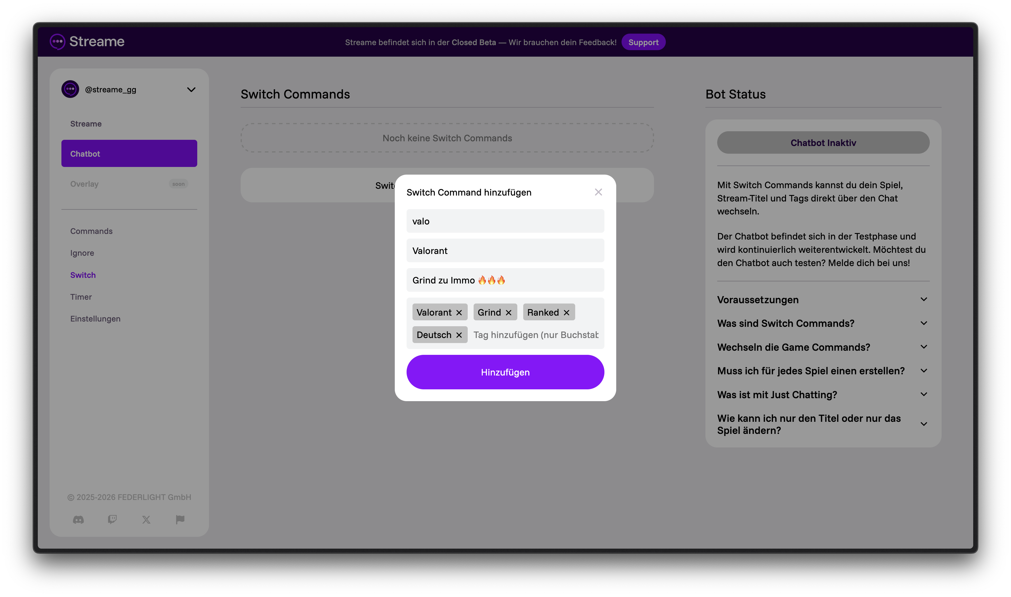 Switch Command ausgefüllt