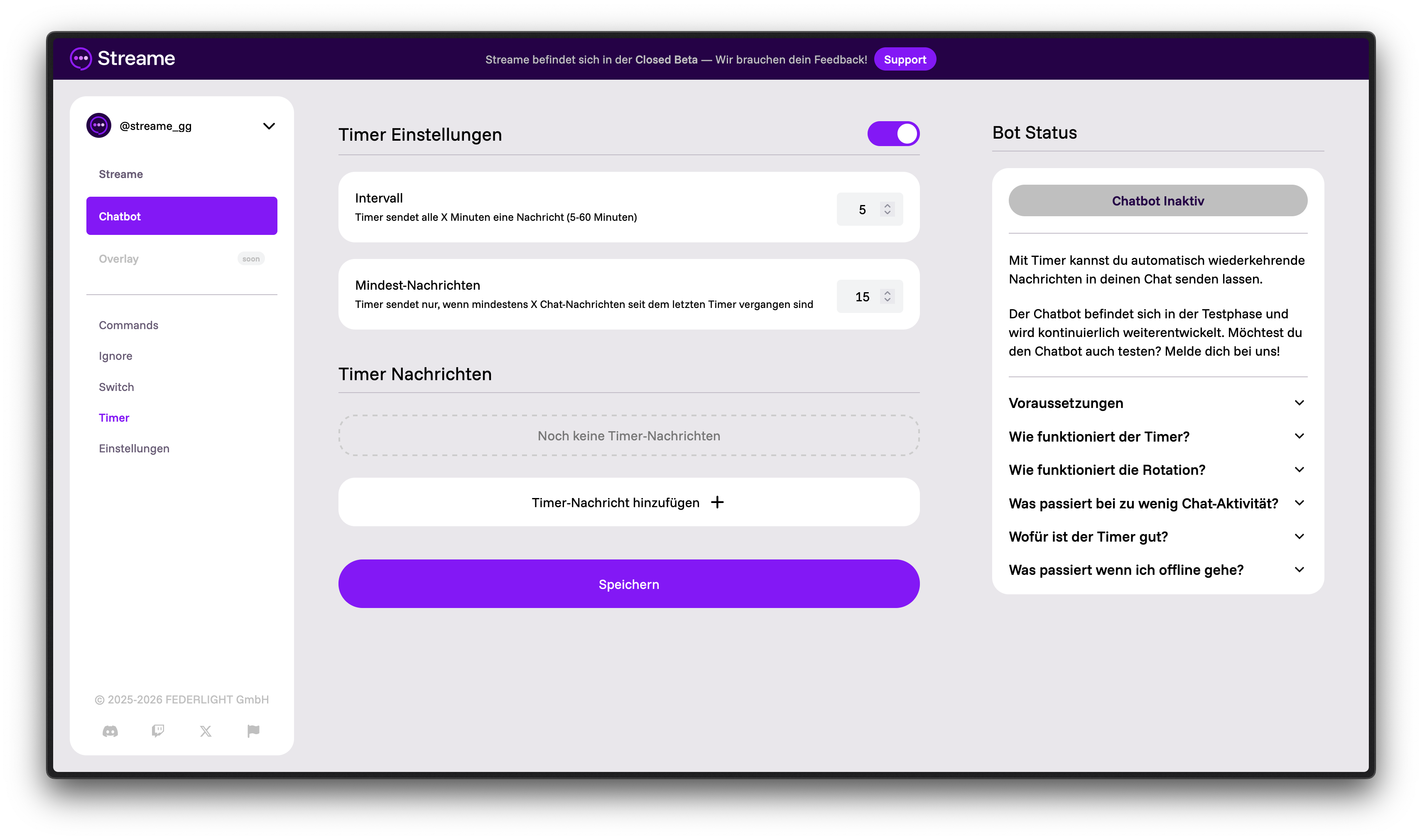 Timer Einstellungen aktiviert