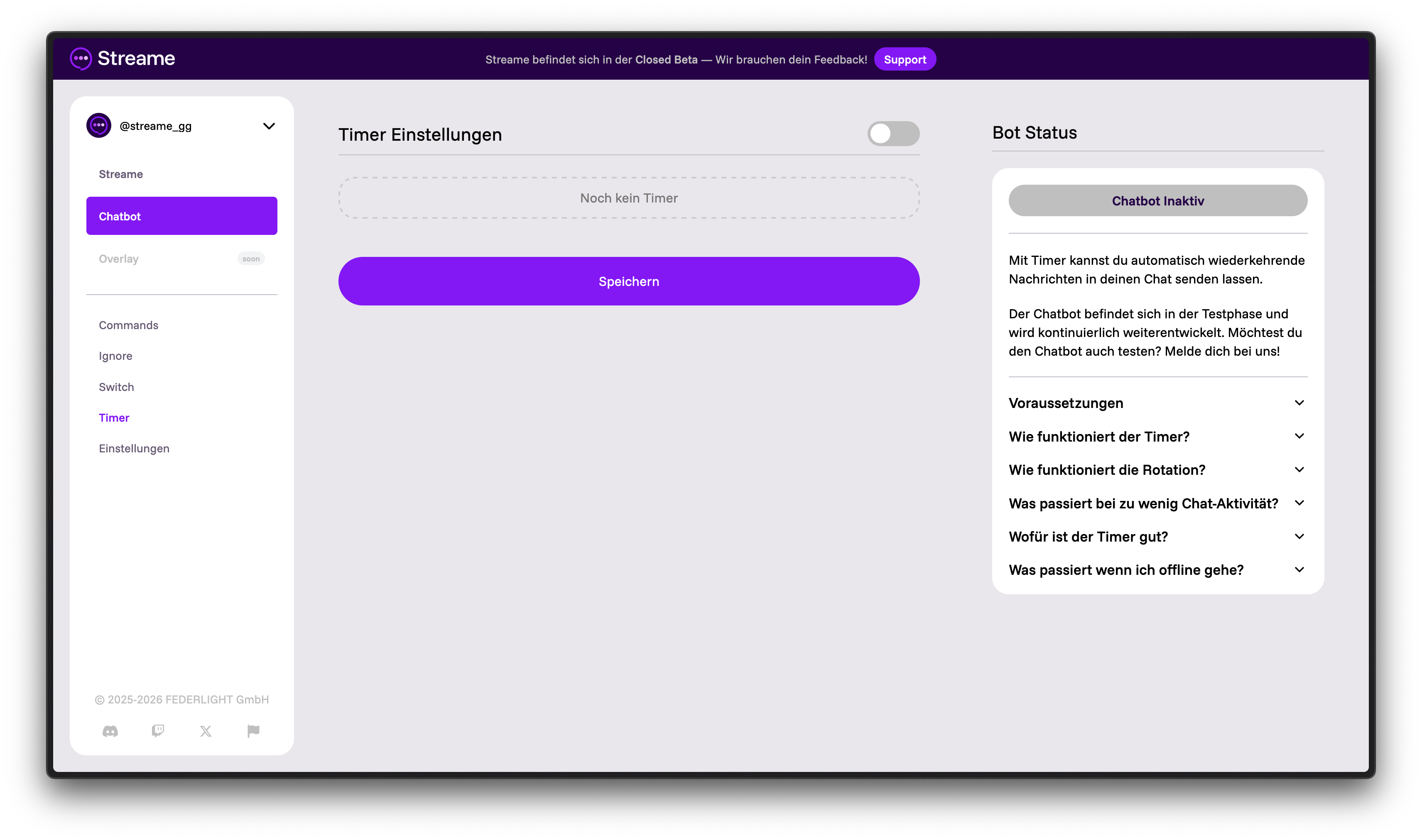 Timer Einstellungen deaktiviert
