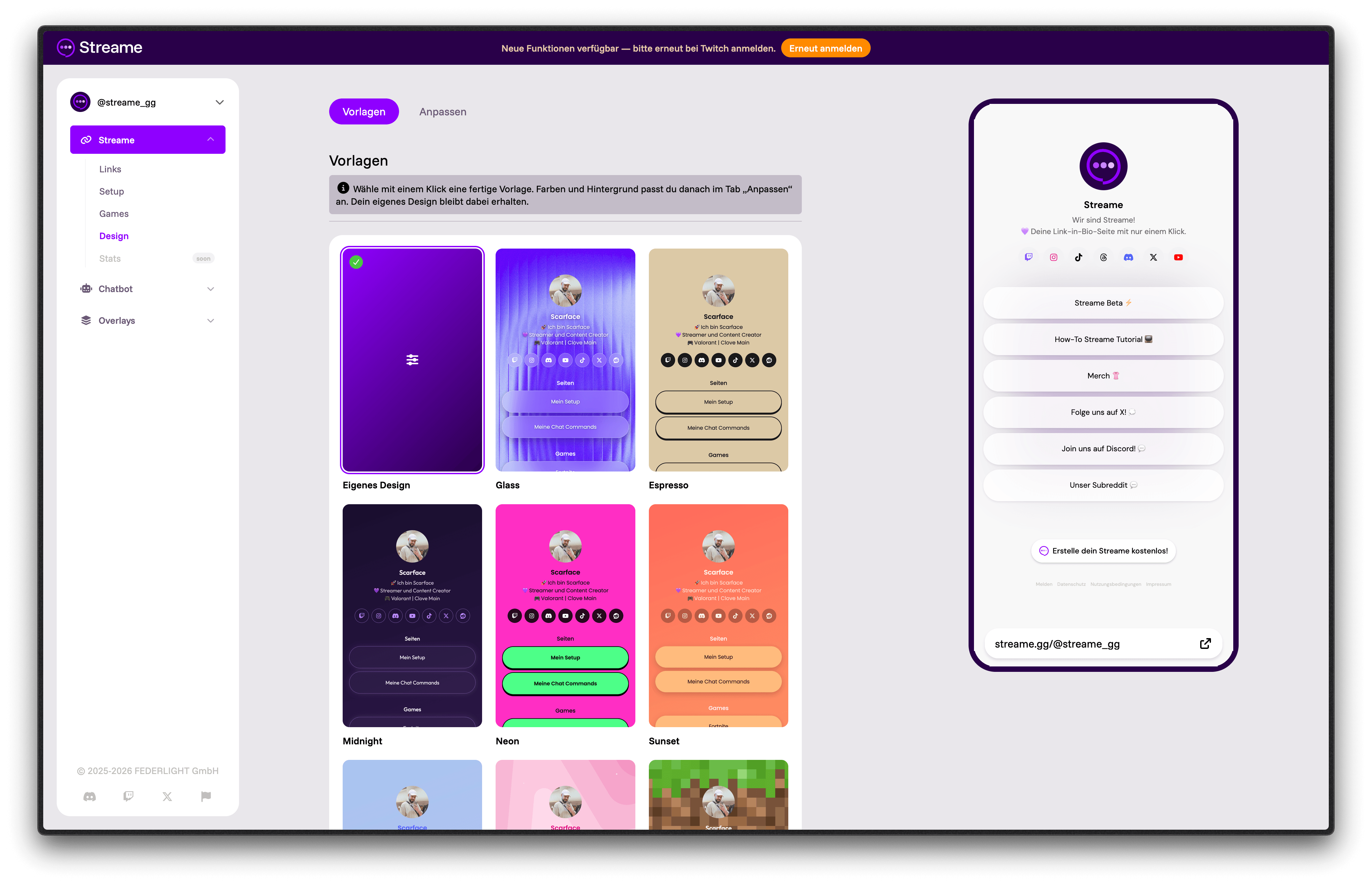 Tab Vorlagen mit fertigen Design-Themes zur Auswahl