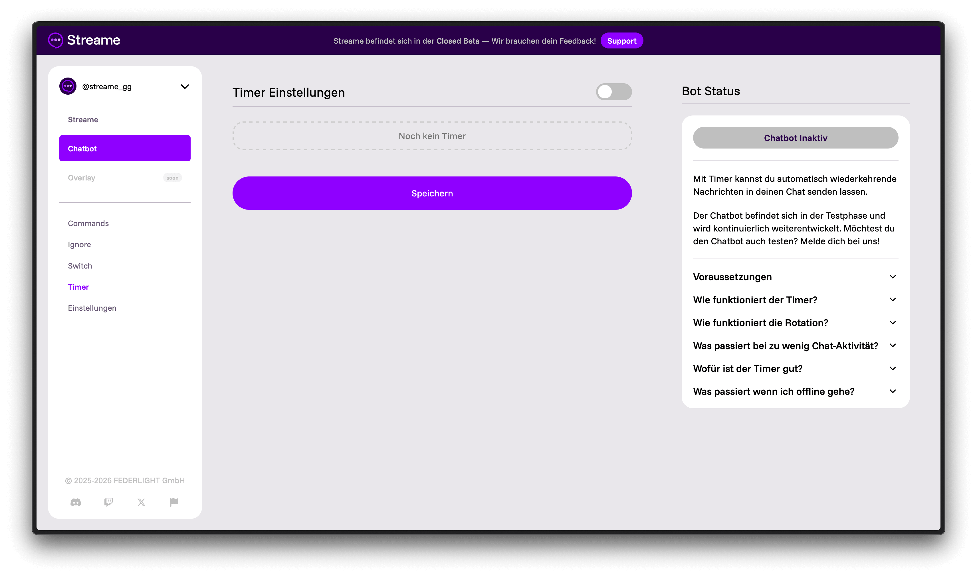 Timer Einstellungen deaktiviert