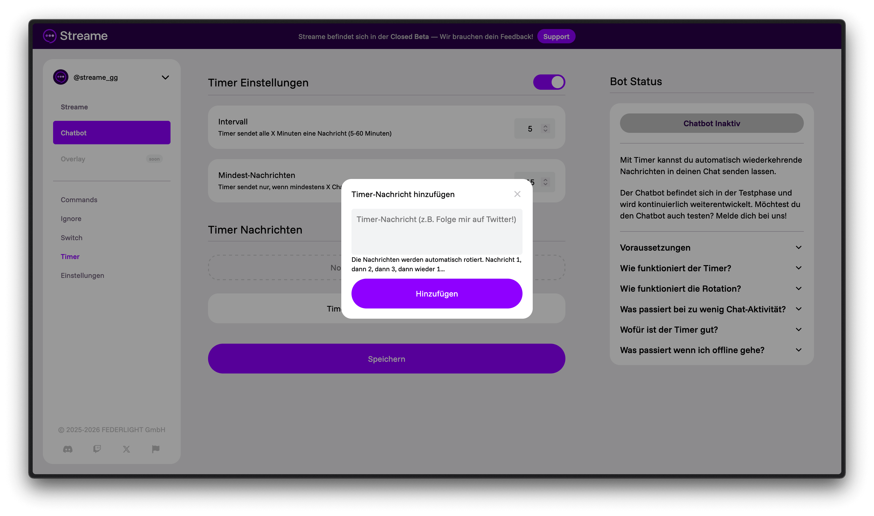 Timer-Nachricht hinzufügen Dialog