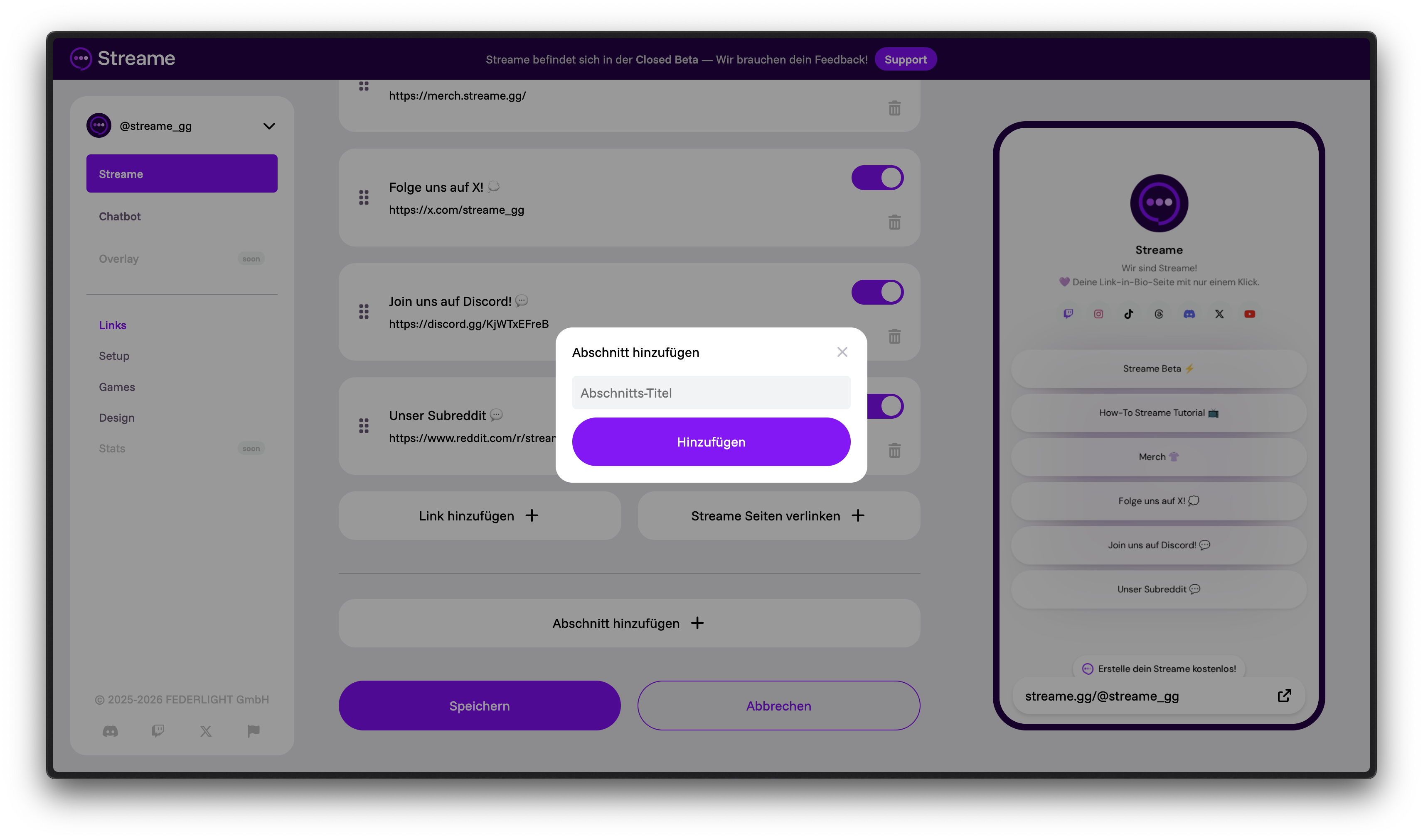 Abschnitt hinzufügen
