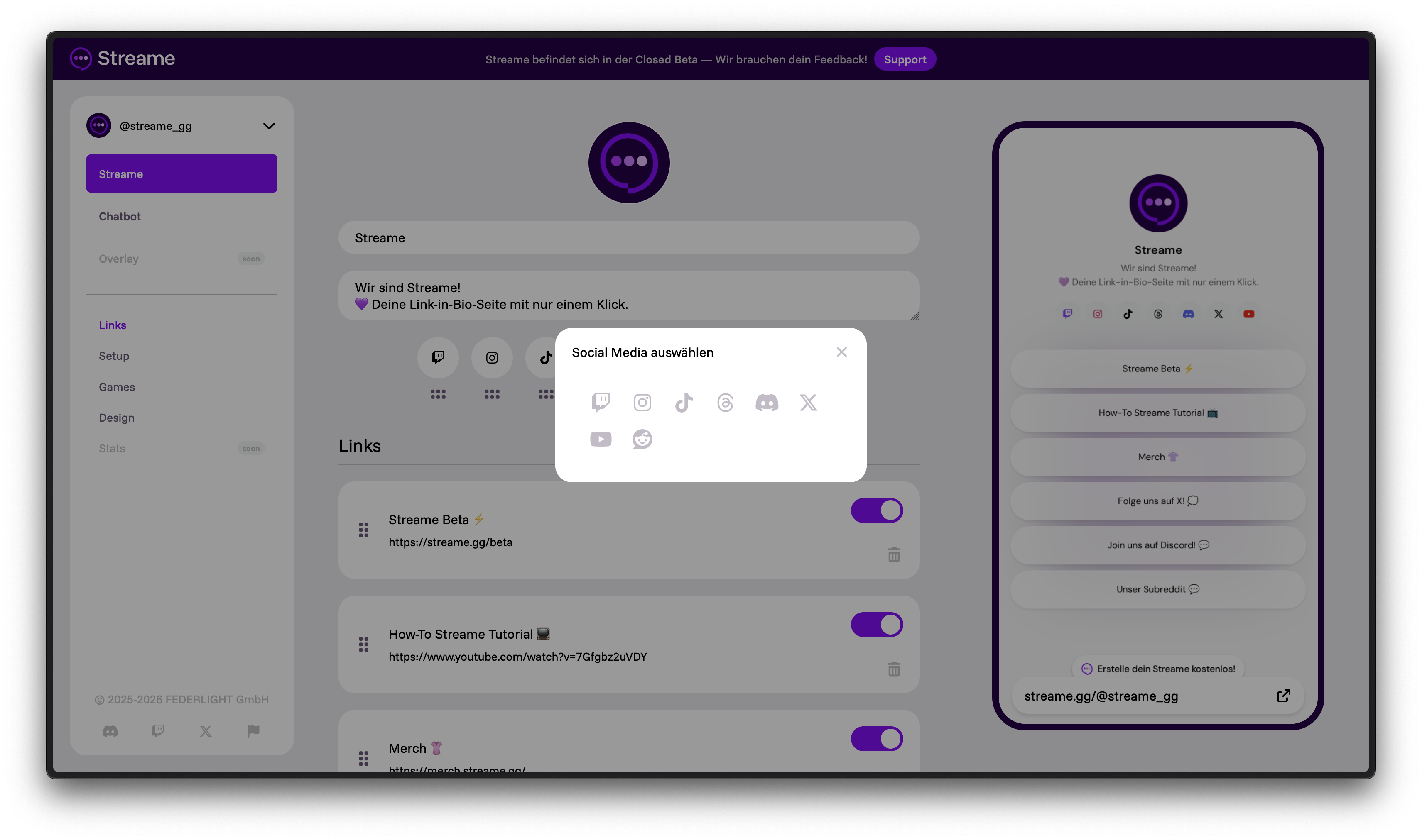 Social Media auswählen
