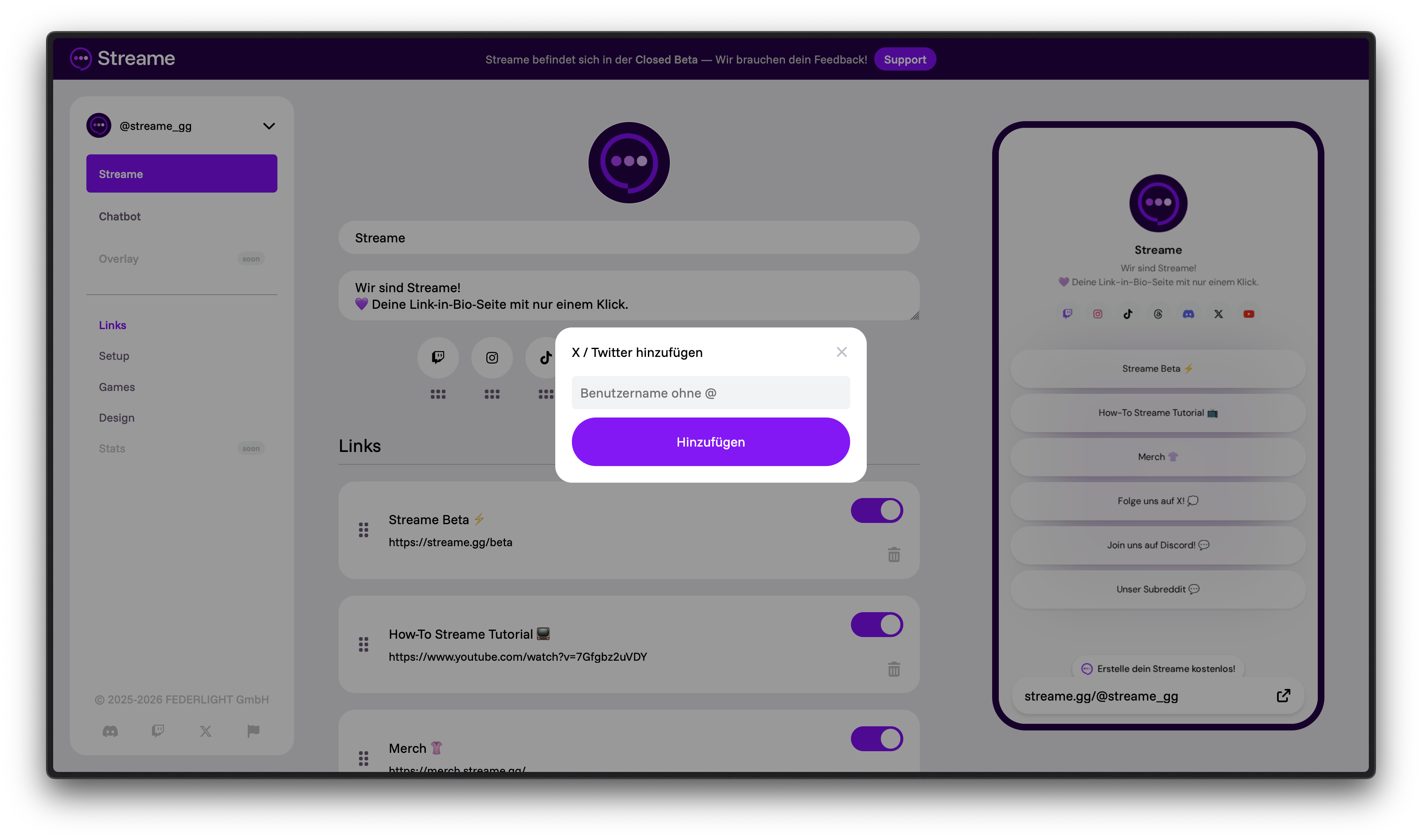 Social Media Benutzername eingeben