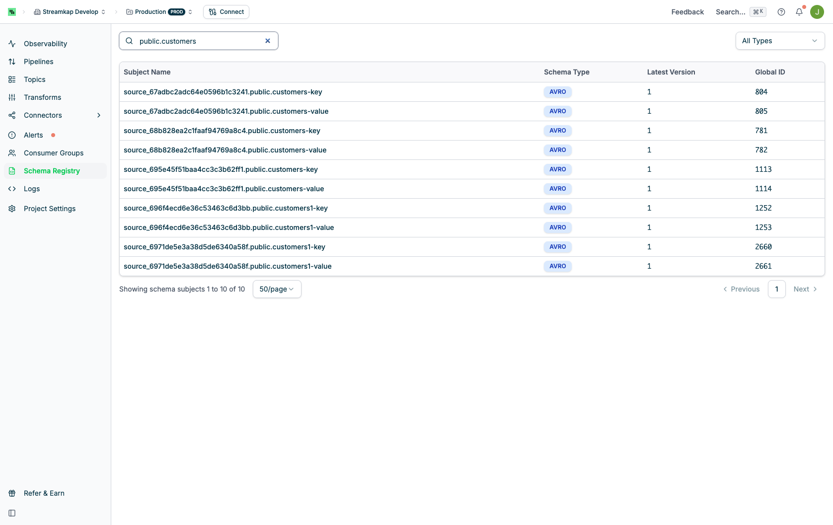 Schema Registry - Streamkap Docs