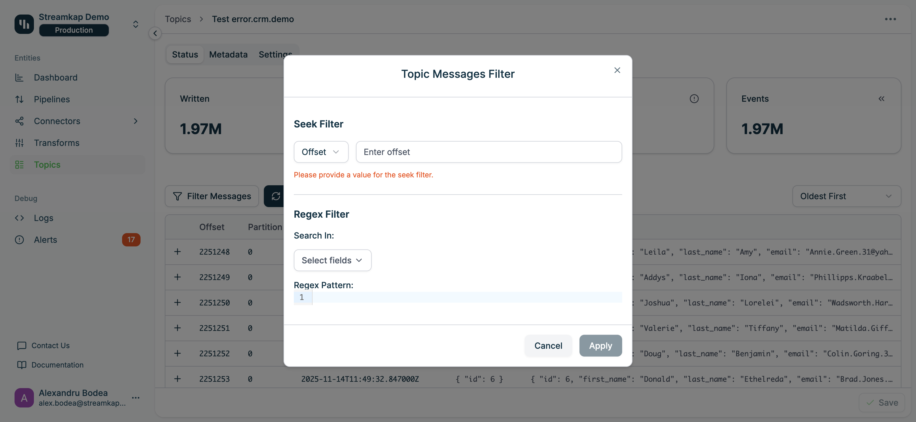 Topic Messages Filter Dialog