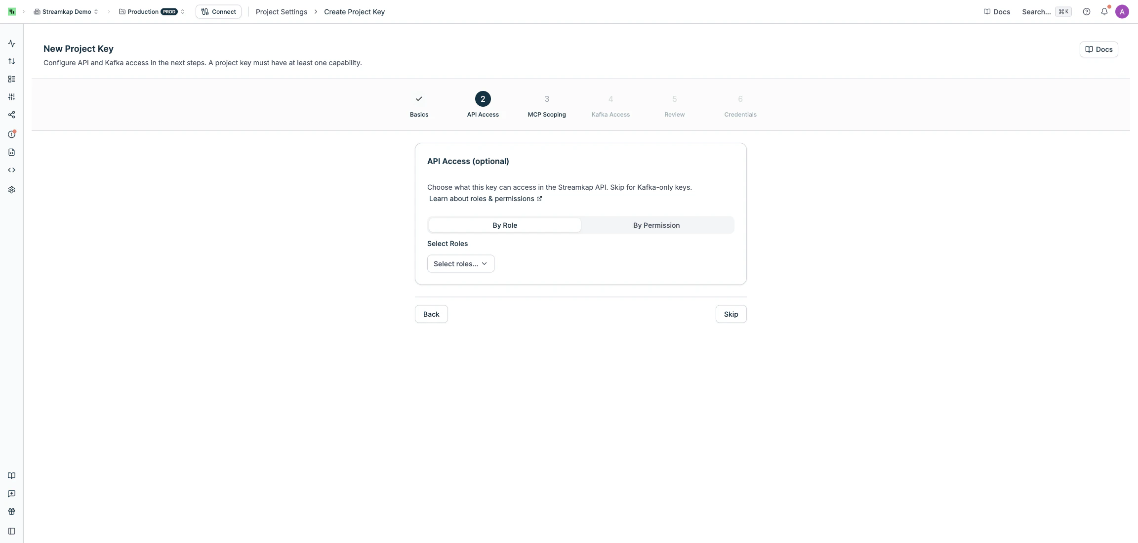API Access step showing role assignment