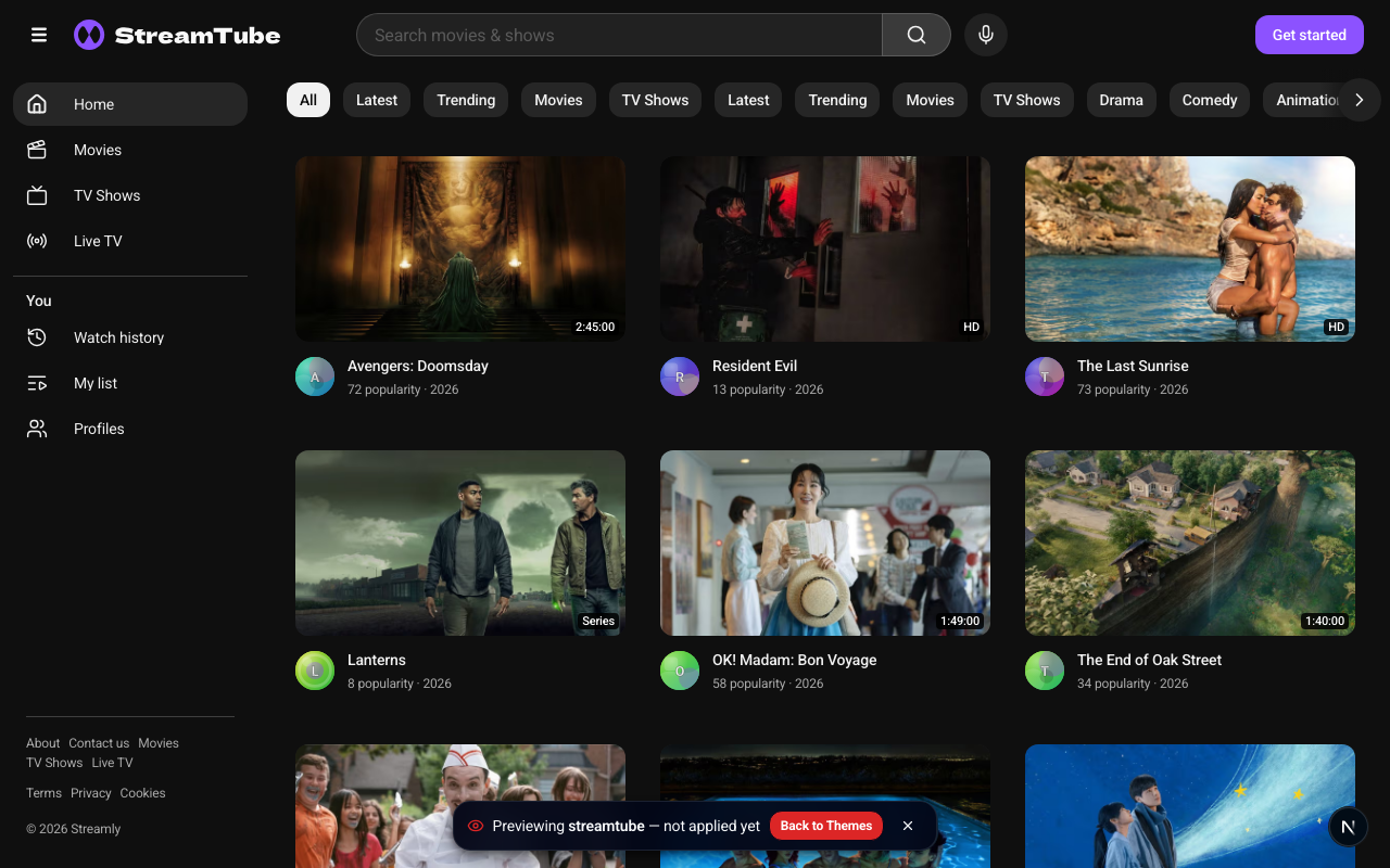 StreamTube storefront theme preview