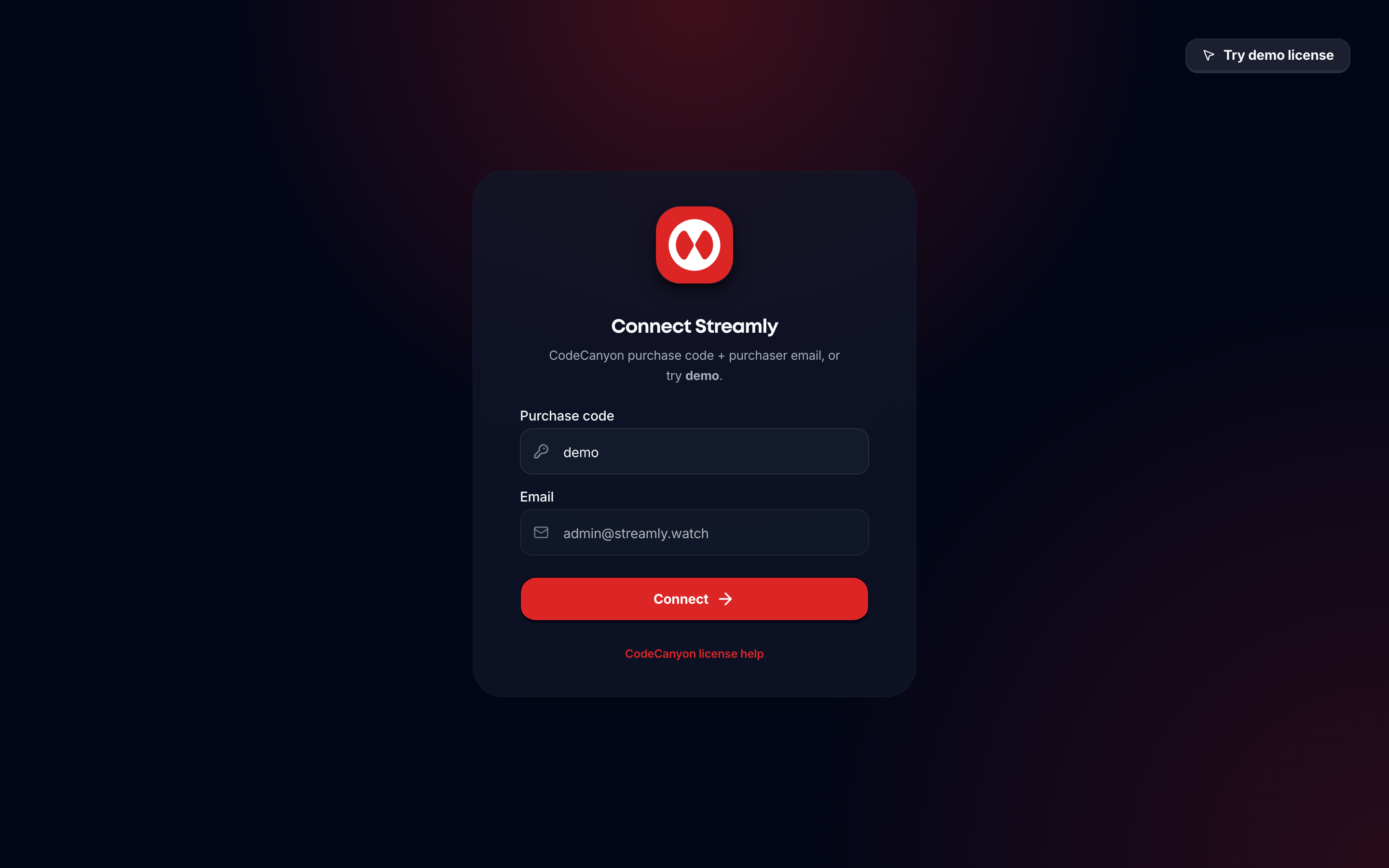 Streamly admin operator sign-in screen.