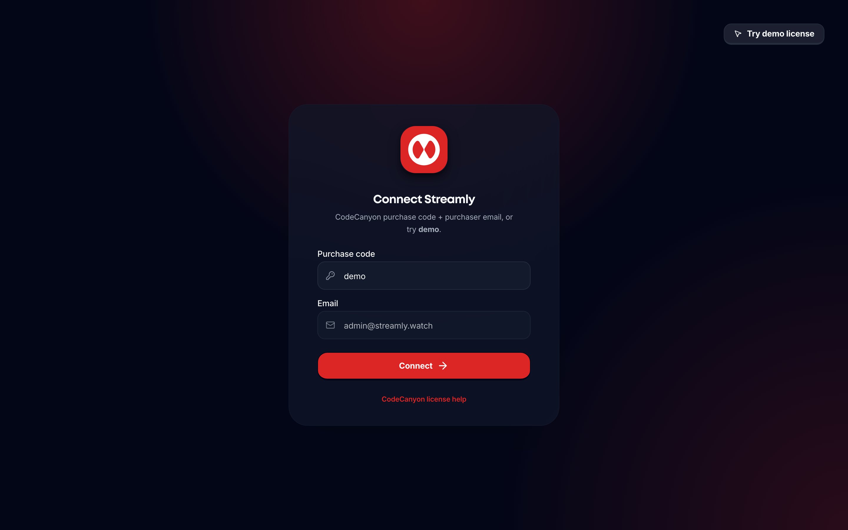 Streamly admin operator sign-in screen.